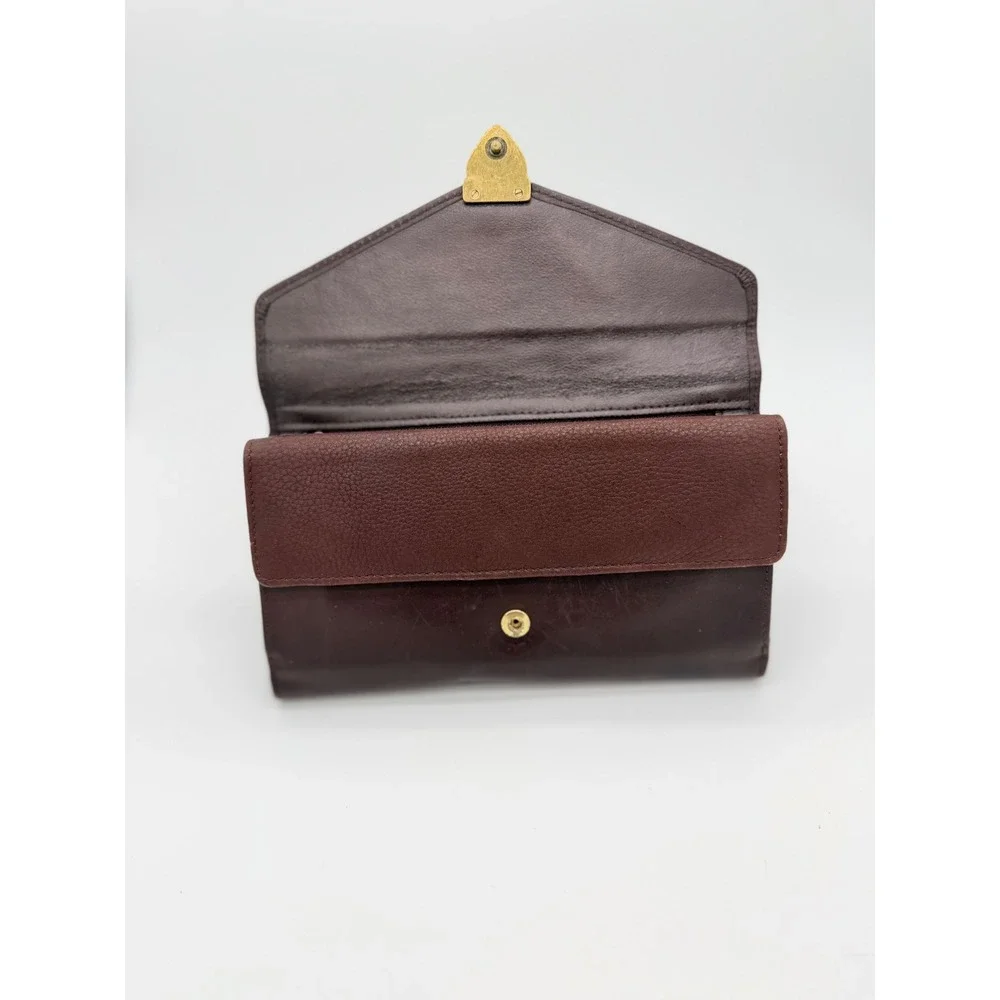 Princess Gardner Vintage Burgundy Genuine Leather Checkbook‎ Clutch Wallet Brass